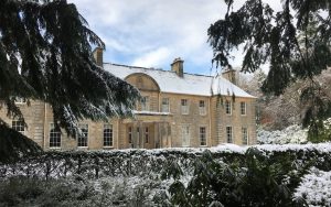 Blervie House inwinter snow.